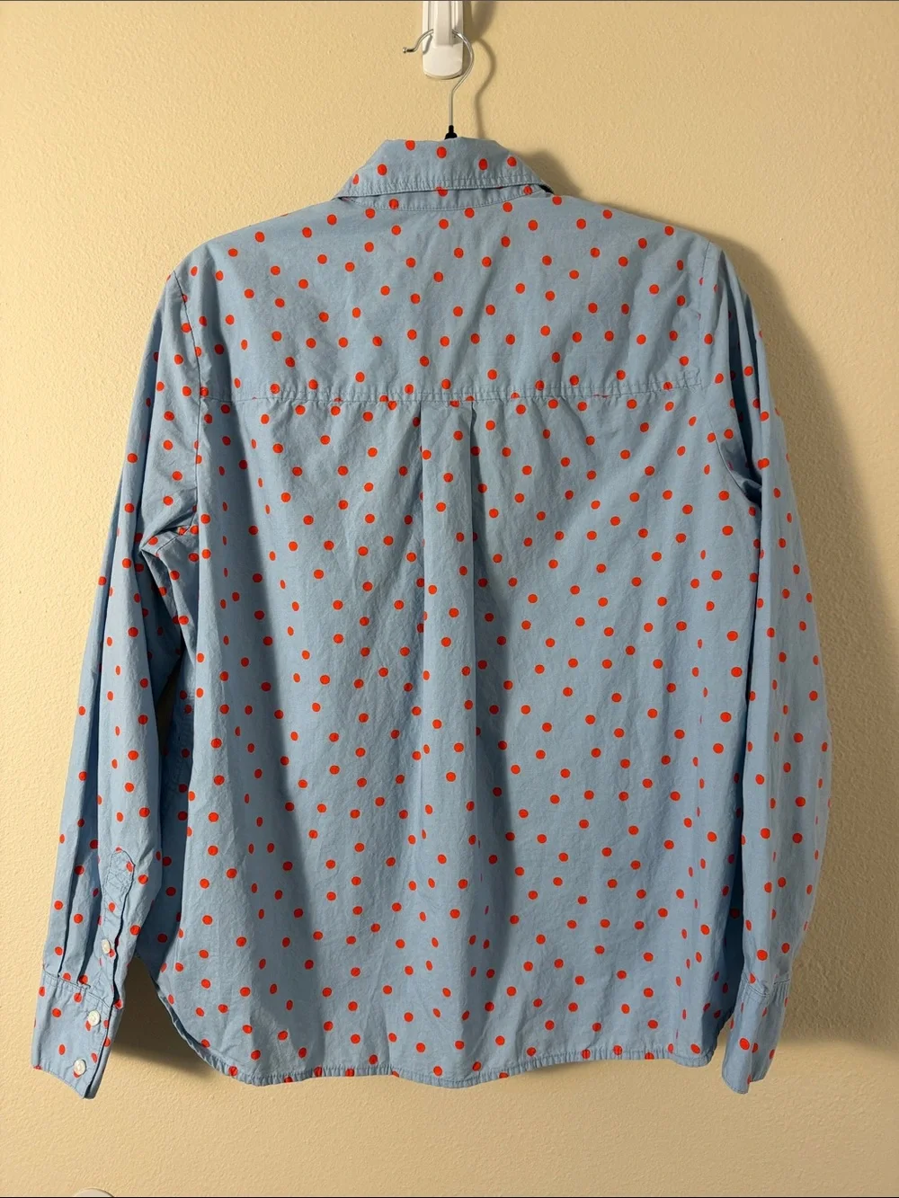 Boden Sienna Polka Dot Button Down Collared Top Shirt Light Blue Red Size 10R - Picture 5 of 12
